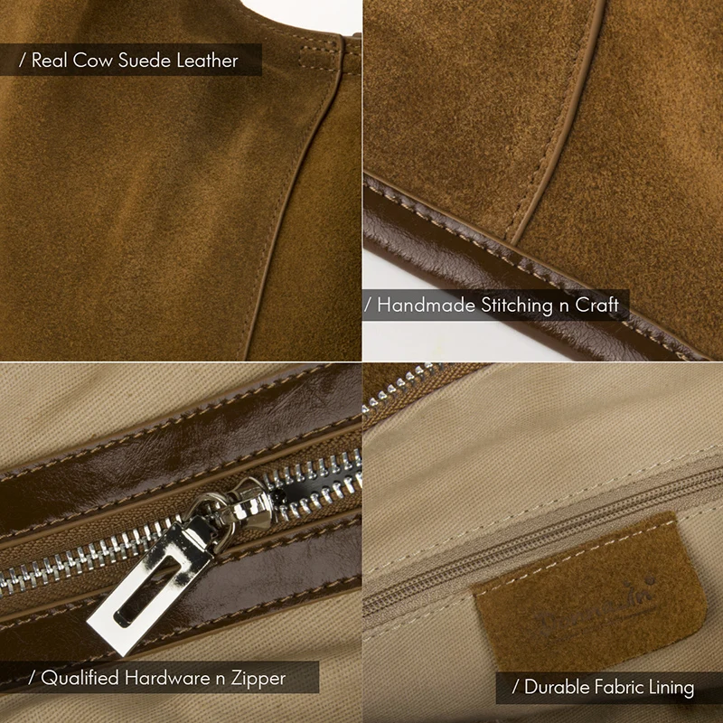 matna sac en daim véritable, cuir de vache naturel, grand croissant, sacs fourre tout décontractés, mode trajet domicile travail, initié par hobo