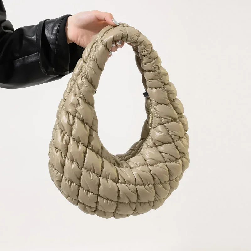sac à main matelassé en fil brodé pour femmes, mini sacs à main plissés en nuage, pochette légère rembourrée, petits sacs à bandoulière en coton