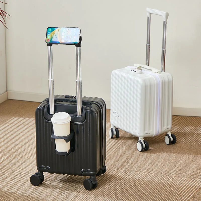 Valise à main de 14 pouces avec tige de traction à 3 sections, support pour téléphone portable et porte-gobelet, sac à main léger pour bagages de voyage
