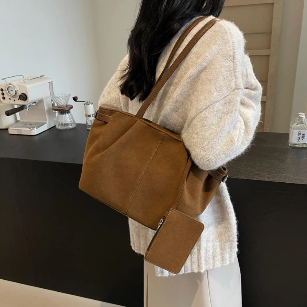 sac fourre tout en daim pour femmes avec poche intérieure, sac sous les bras avec fermeture éclair, sac cartable de couleur unie pour le travail, sacs à main et sacs à main de voyage 2025