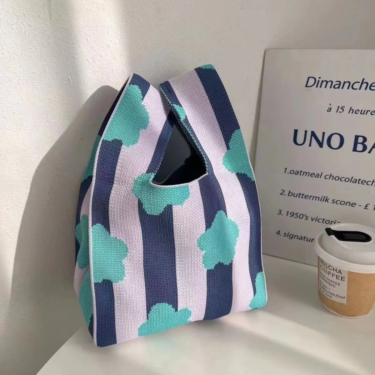 sac tricoté pour femmes, fourre tout portable pratique et exquis, sac de rangement portable, sacs seau cadeaux, sacs de poignet à nœud pour femmes
