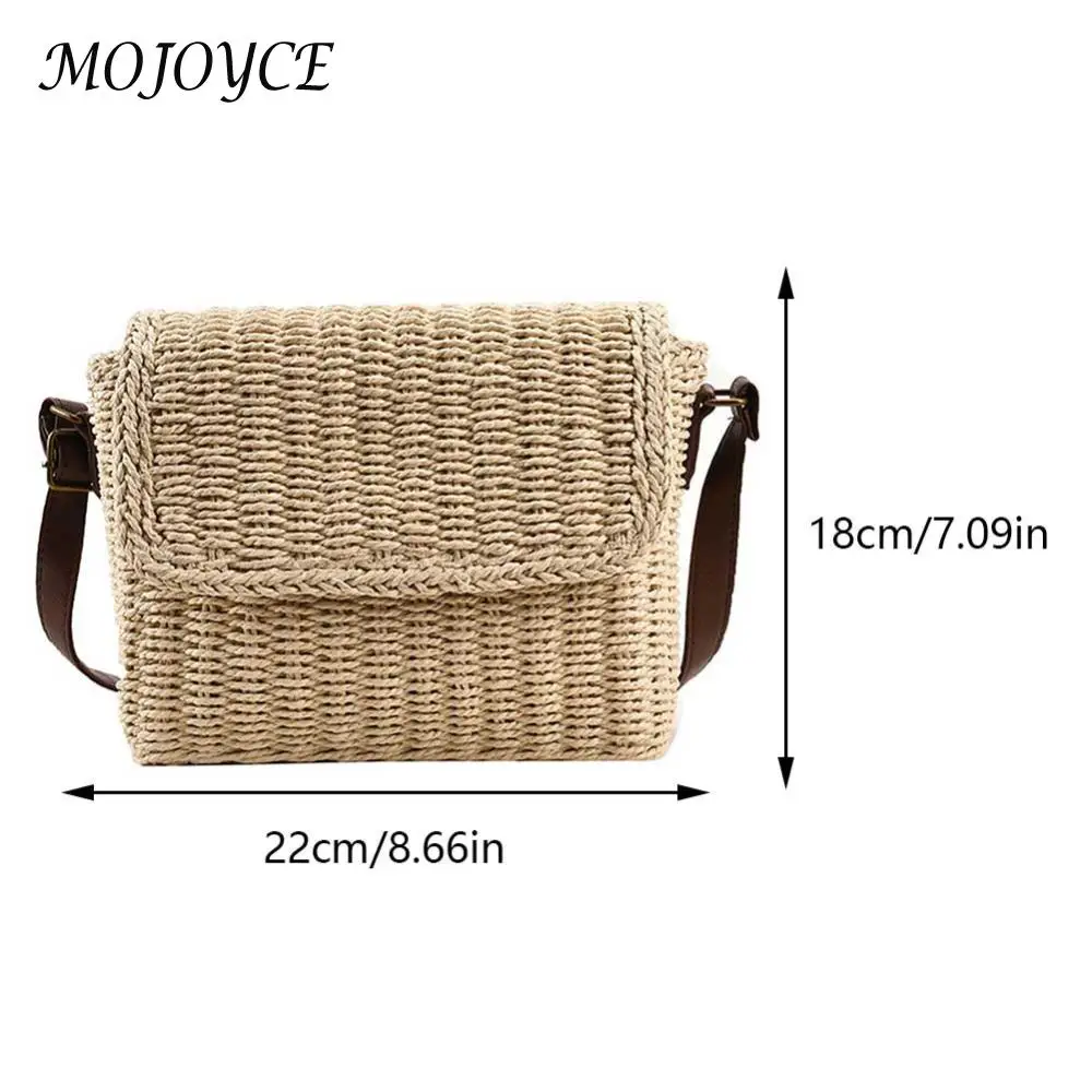 sac à bandoulière en paille tissé pour femmes, petit sac carré vintage avec sangle réglable, sac à rabat de voyage fait à la main