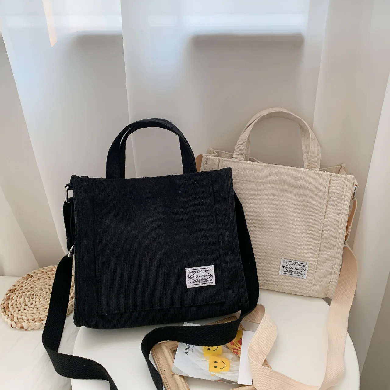 sac fourre-tout à bandoulière en velours côtelé, sac à bandoulière carré pour femmes, sac fourre-tout décontracté, sac à bandoulière, sac organisateur de voyage