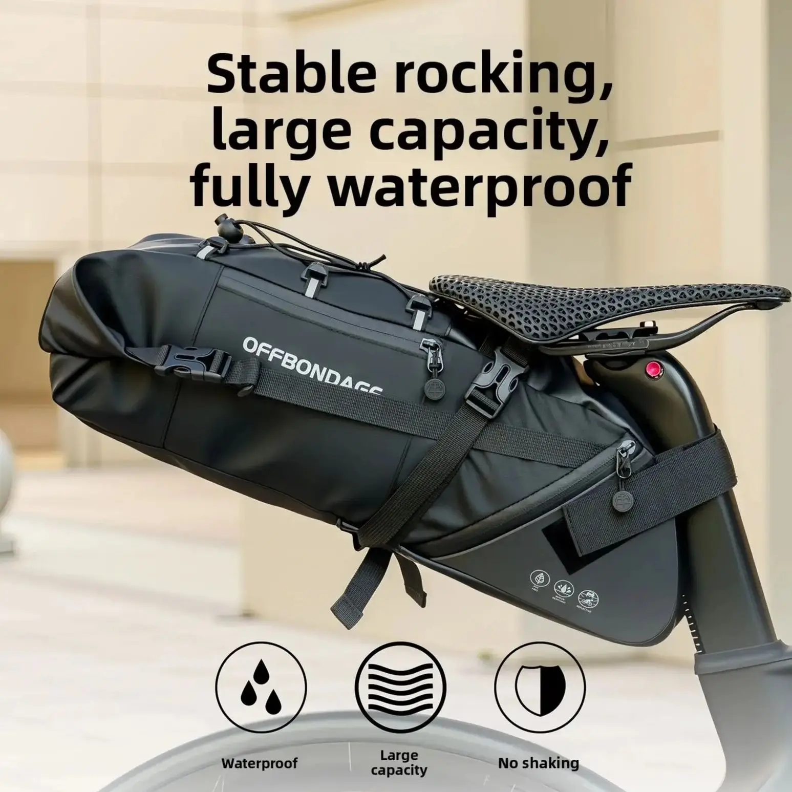 offbondage sac de vélo étanche 15l grande capacité sac de selle de vélo cyclisme pliable queue sac arrière vtt route coffre bikepacking