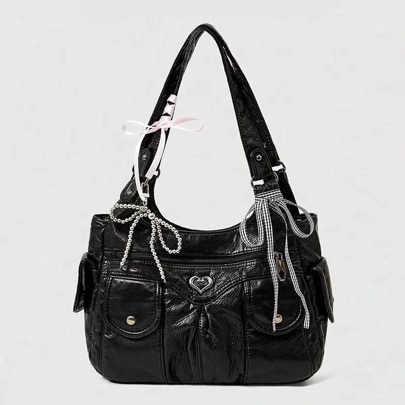 Sac à main à la mode avec pendentif en nœud, design de niche, sac à aisselles pour femme de grande capacité, adapté au déplacement au travail, au shopping,