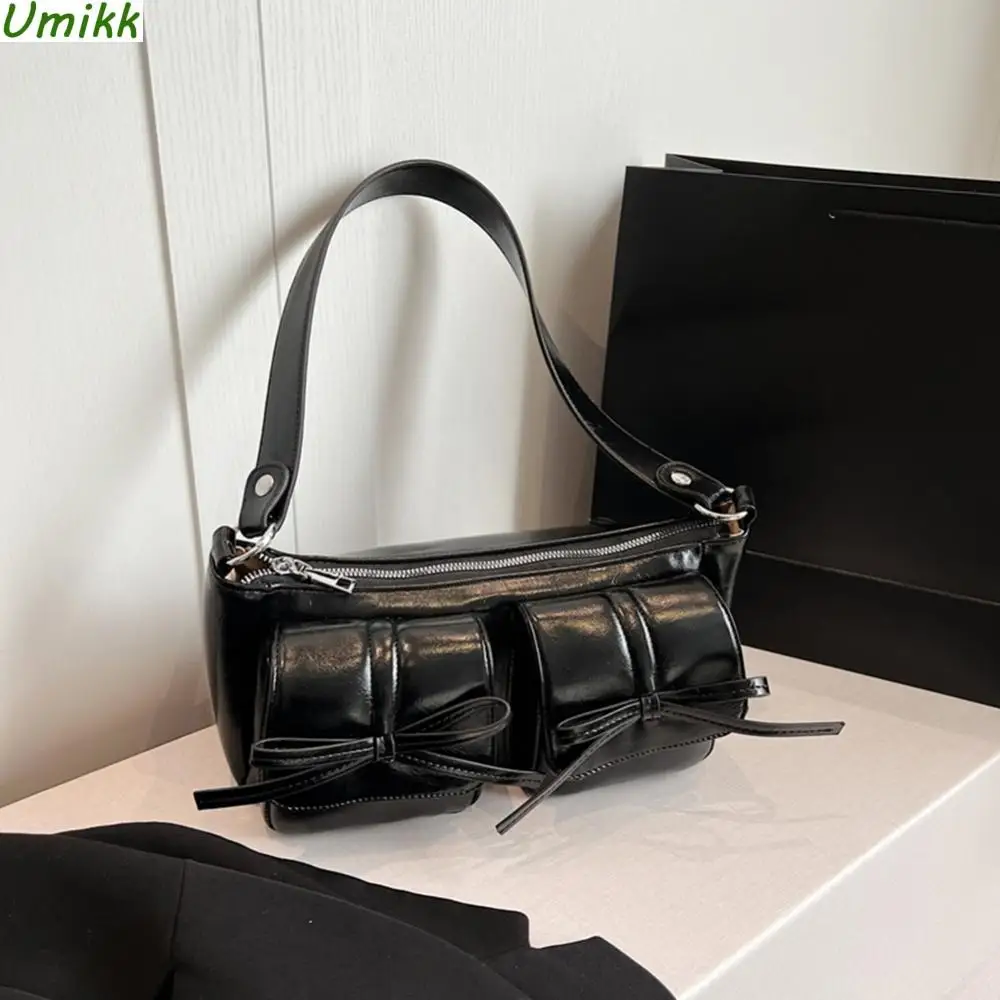 sac à bandoulière rétro en cuir pu pour femme, double poches, sacs initiés y2k, sac à main fourre-tout solide, grande capacité, nœud doux