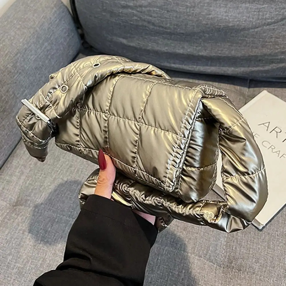 mode femmes matelassé sac fourre tout léger hiver chaud vers le bas coton rembourré plaid sac à bandoulière filles sous les bras sacs gonflés sacs à main