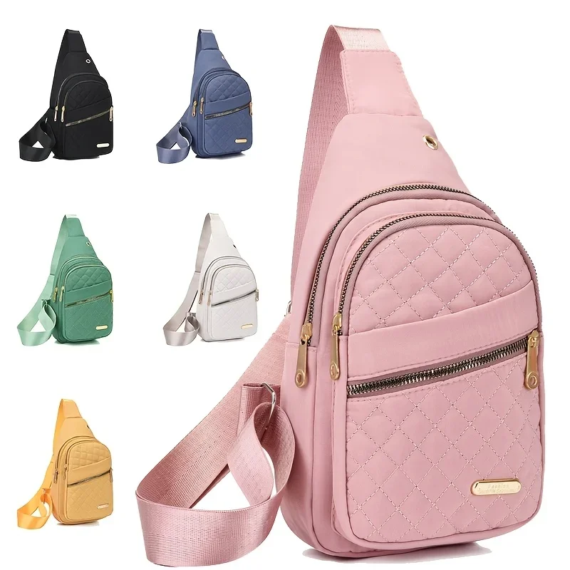 Sac banane matelassé de couleur unie, décontracté, grande capacité, fermeture éclair, ceinture de poitrine, sac à bandoulière réglable pour un usage quotidien, léger
