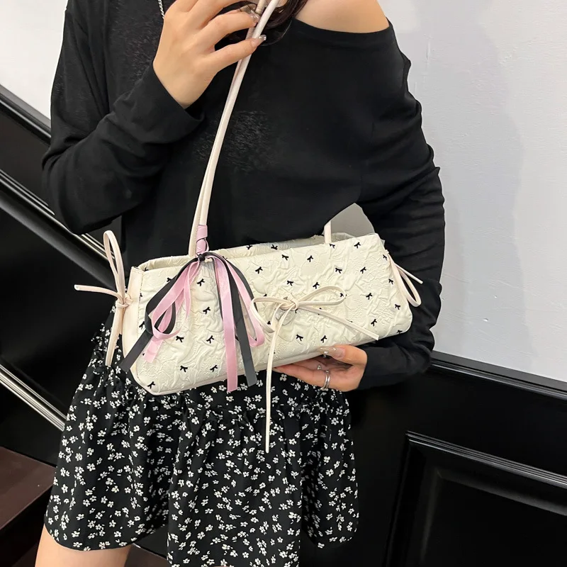 doux nœud papillon femmes pochette sac à main sacs à main mignon à pois dames sous les bras sac couleur contrastée décontracté femme sacs à bandoulière
