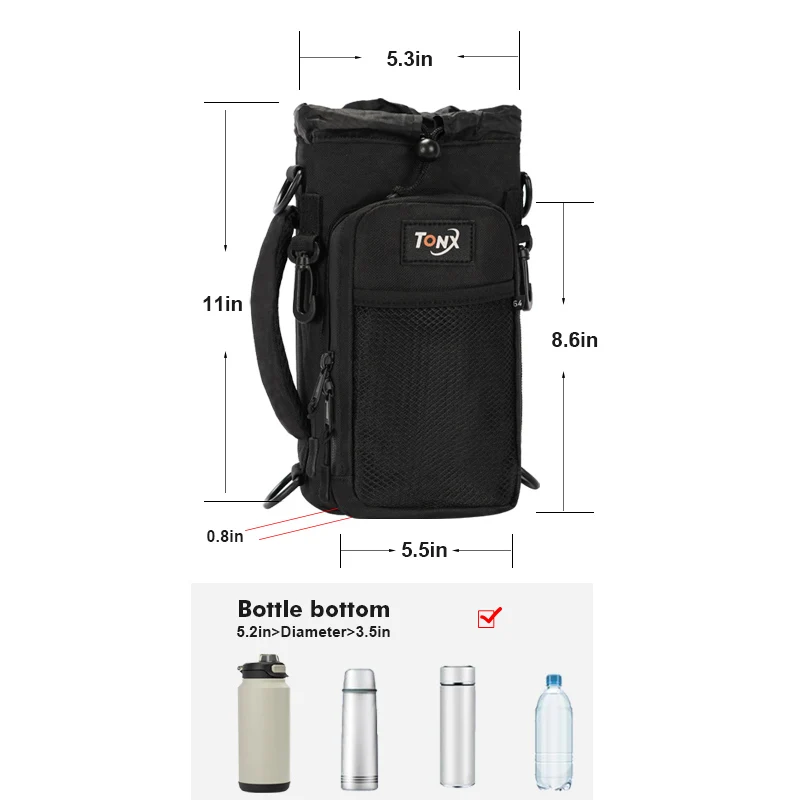sac de bouteille d'eau isolé multifonctionnel avec bandoulière, idéal pour la randonnée, le cyclisme, le camping et la pêche