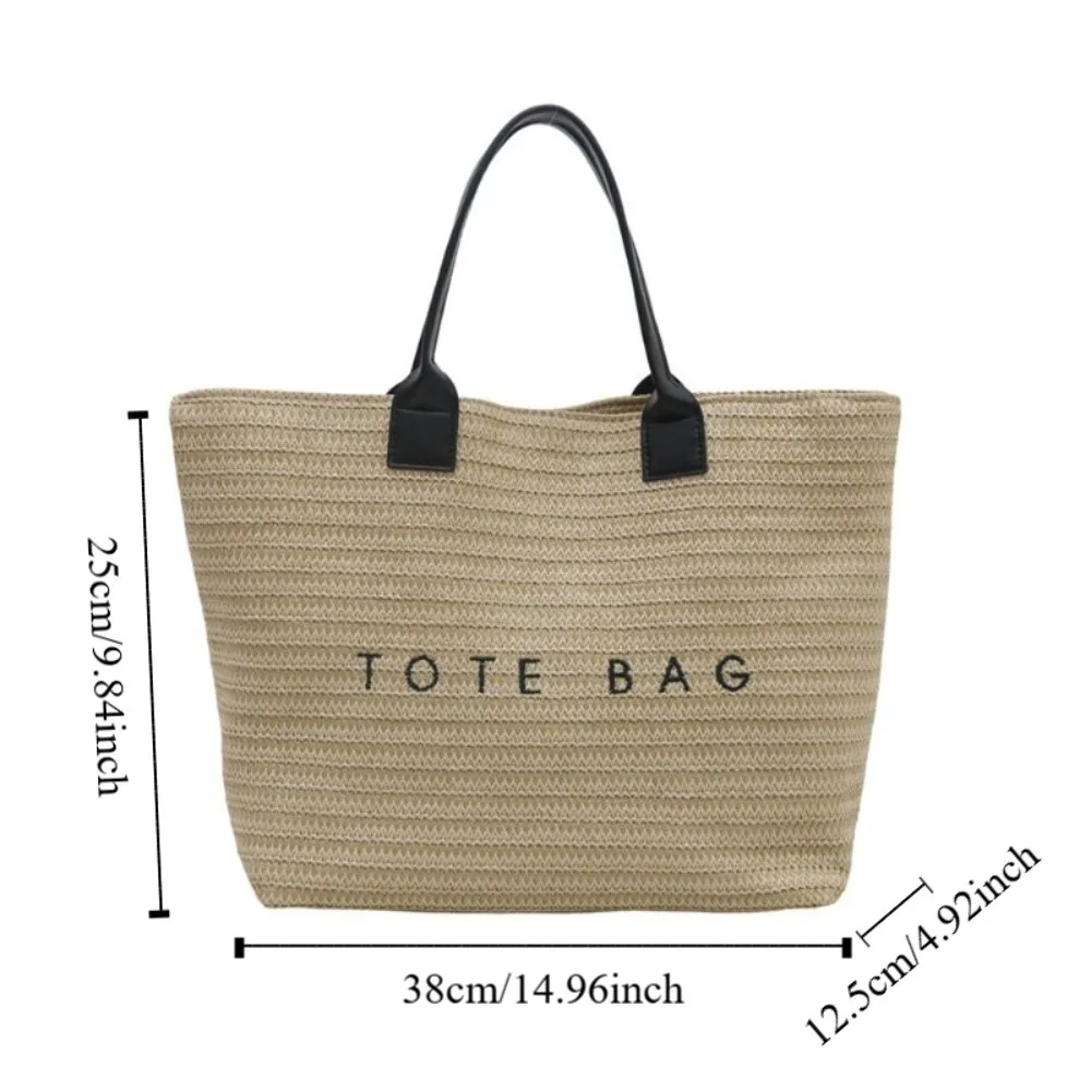 sac à main de plage mignon tissé en paille, sac seau de grande capacité, sac de plage bohème, sac à bandoulière avec lettres de voyage