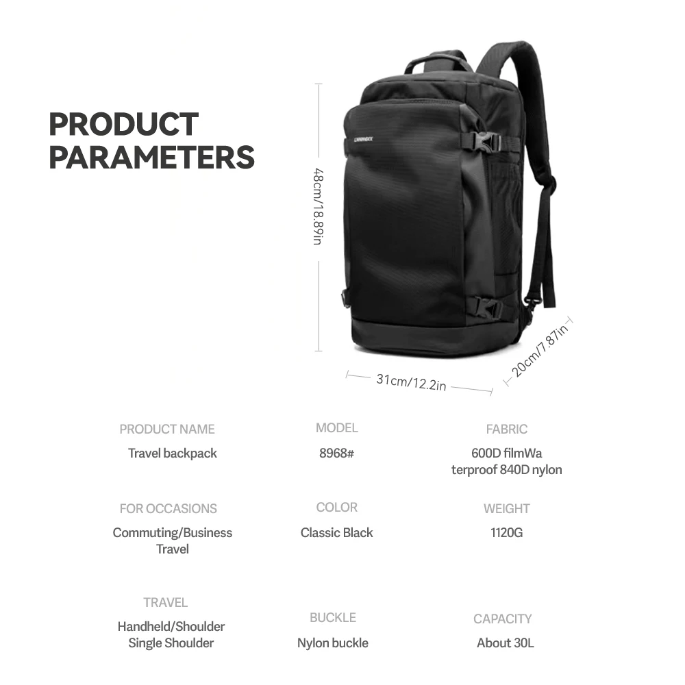 sac à dos de voyage pour voyage aérien, grand bagage à main durable approuvé par le vol tsa 30l, sac à dos d'affaires résistant à l'eau, wee