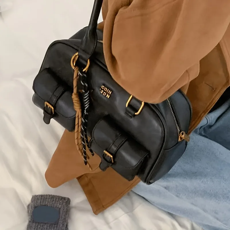 sac à bandoulière élégant avec plusieurs poches, matériel doré et sacs à main au design imprimé de lettres pour femmes, voyage, travail, sorties