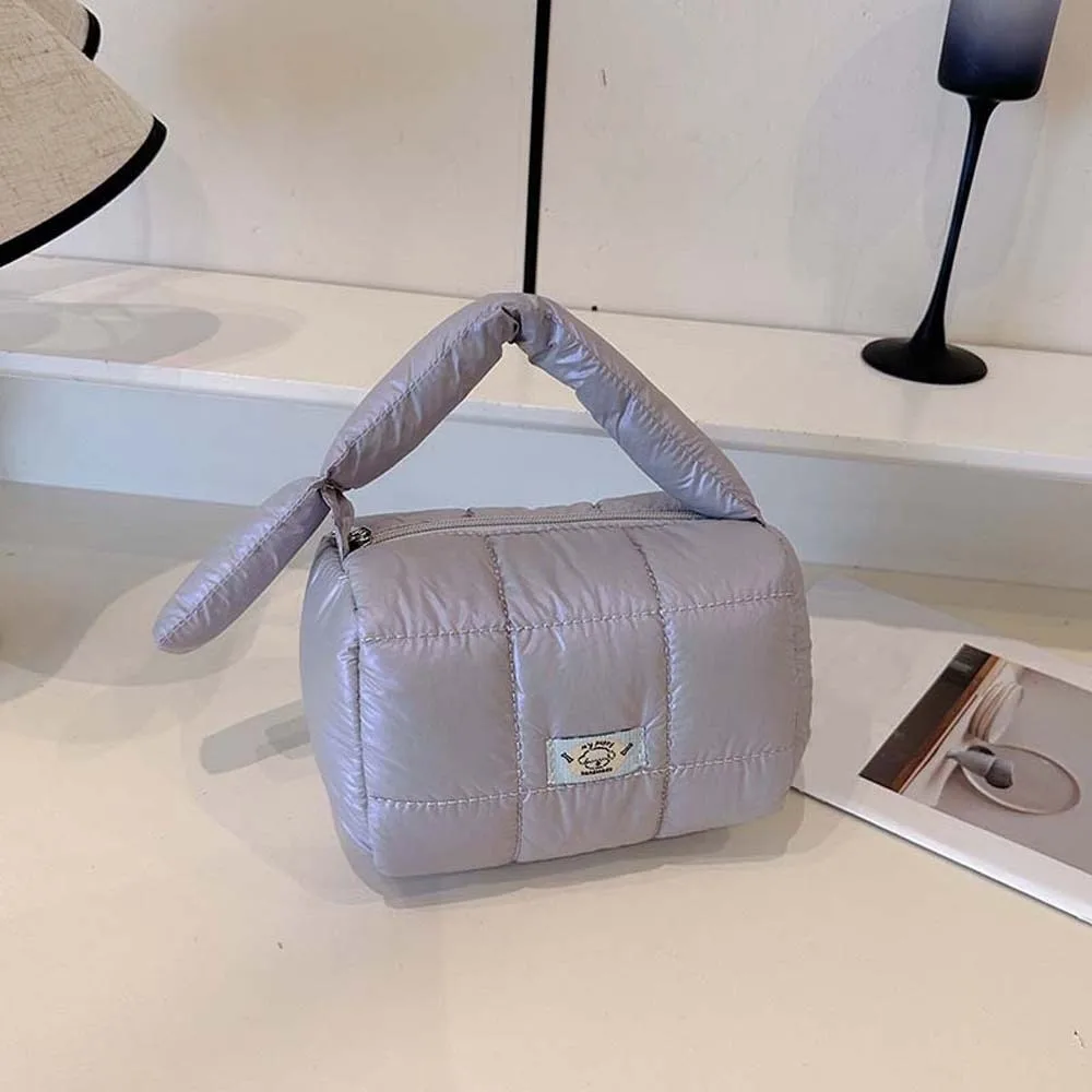 sac matelassé à grille plissée en forme de nuage, fourre tout léger et gonflé en nylon, épais, grande capacité, organisateur de cosmétiques portatif quotidien