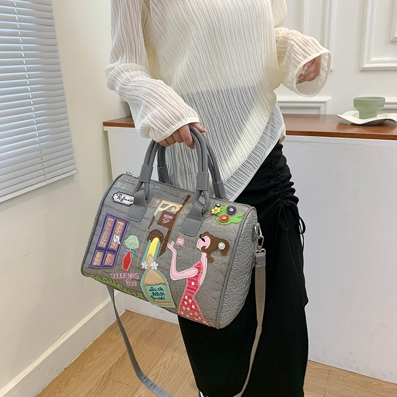 boston sac à main brodé pour femme, sac à main de luxe, sac à bandoulière design, cartable mignon, haute qualité, mode initiée