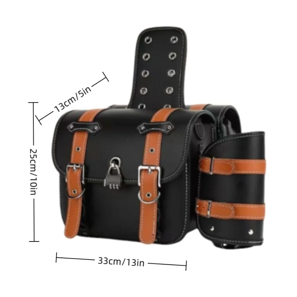 1 paire de sac de selle étanche en cuir pu, sac de moto de grande capacité, design cool avec sac de bouteille d'eau, sac latéral de moto