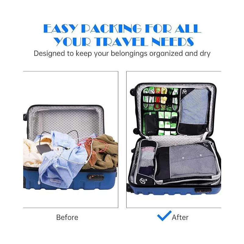 5 pièces organisateur de voyage sac ensemble vêtements cubes de compression pour avion voyage essentiels sacs de rangement valise maille emballage cubes