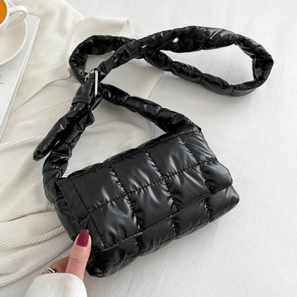 sac fourre tout matelassé pour femmes, fourre tout léger et chaud en coton rembourré à carreaux, sacs à bandoulière sous les bras, sacs à main gonflés, hiver
