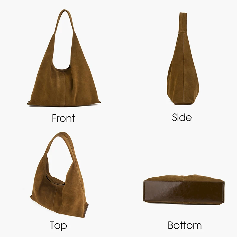 matna sac en daim véritable, cuir de vache naturel, grand croissant, sacs fourre tout décontractés, mode trajet domicile travail, initié par hobo