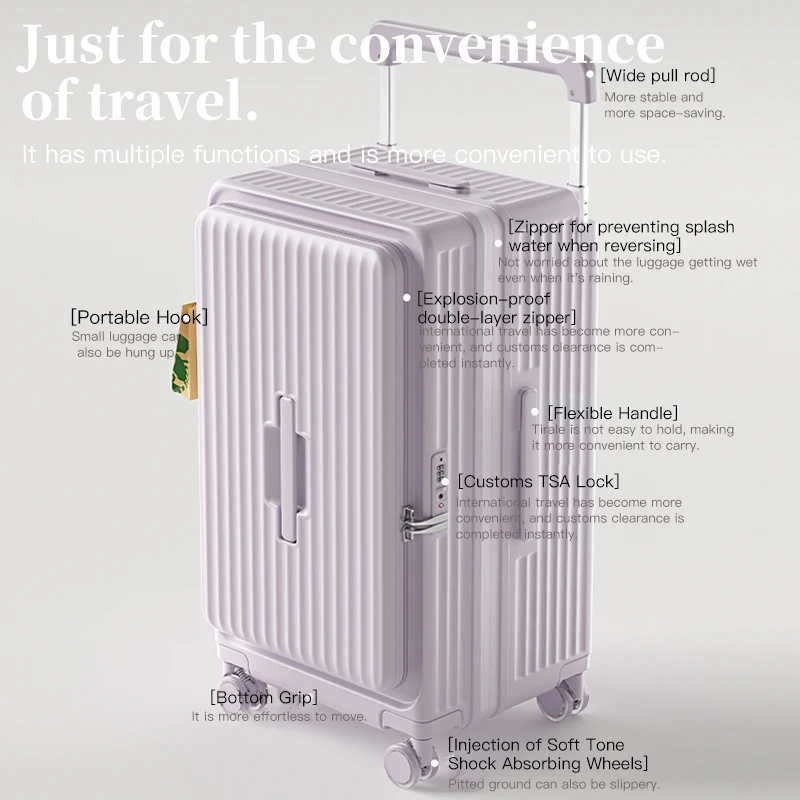 bagage extensible de grande capacité, valise trolley épaisse à ouverture frontale, valise de voyage résistante de 24 pouces, étudiant de 30 pouces