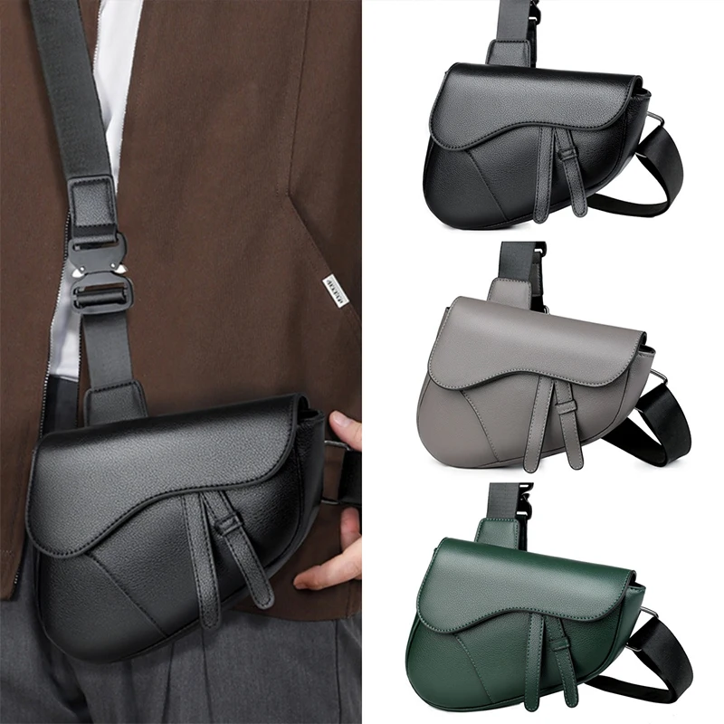 sac à bandoulière pour hommes, sac de selle en cuir de haute qualité, fermeture éclair premium, sac de poitrine simple de couleur unie, sacoche pour hommes d'affaires