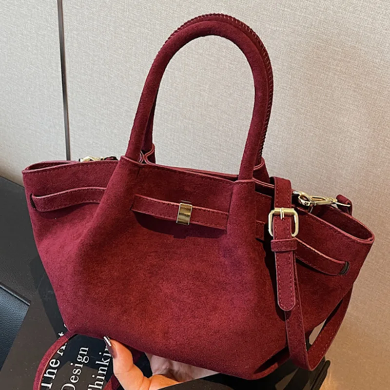 Sacs à main fourre-tout en cuir suédé mat pour femmes, sac à bandoulière rétro de grande capacité, Design de ceinture d'automne et d'hiver