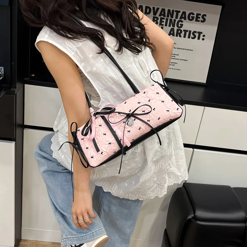 doux nœud papillon femmes pochette sac à main sacs à main mignon à pois dames sous les bras sac couleur contrastée décontracté femme sacs à bandoulière