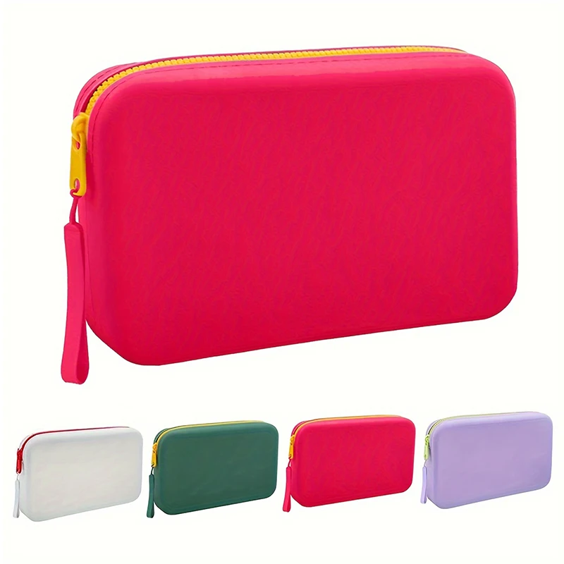Sac de rangement carré en Silicone, sac de voyage Portable pour cosmétiques et articles de toilette, sac à cosmétiques étanche multifonctionnel avec fermeture éclair