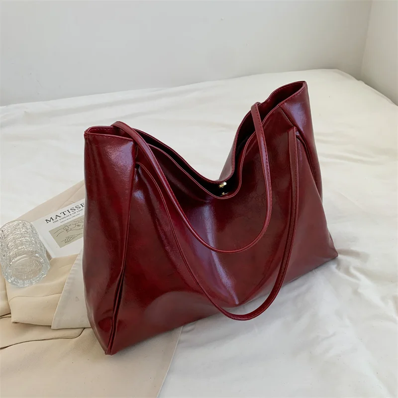 sac fourre tout en cuir pu souple pour femmes, pochette sous les bras de grande capacité, sac à bandoulière rétro décontracté, sacs seau portables