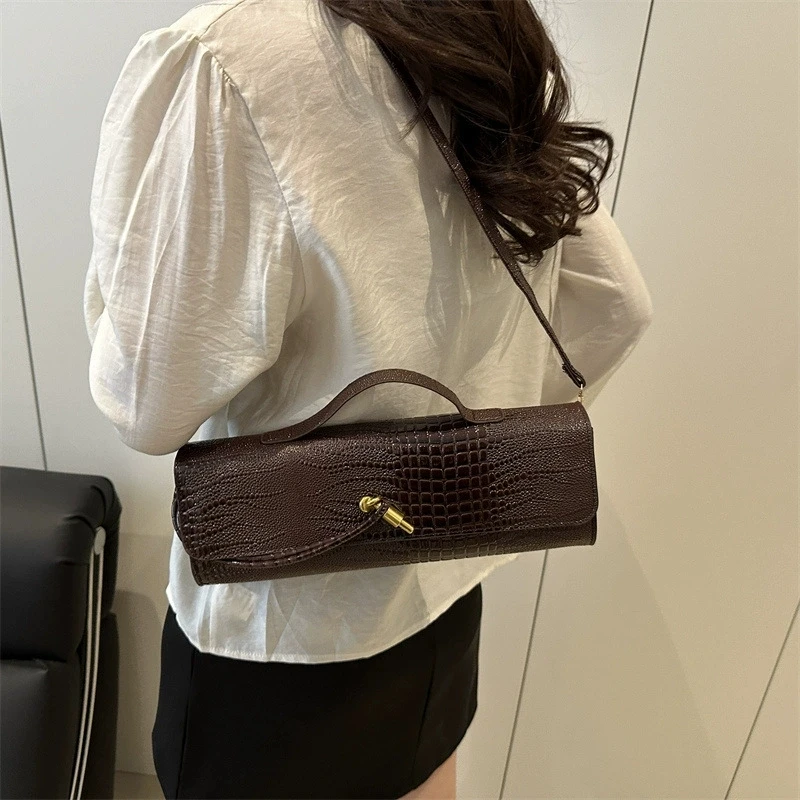 sac à poignée supérieure design de luxe pour femmes, sac à main de soirée long, sacs à bandoulière motif crocodile, tenues à la mode