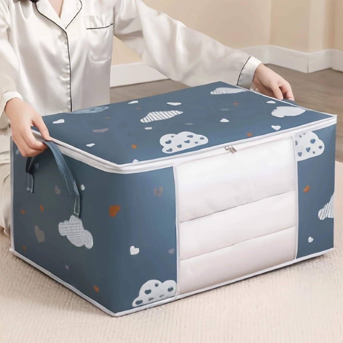 Sac de rangement de couette avec poignée, sac de couette en coton, sac multifonctionnel anti-poussière, sac d'emballage mobile domestique, sac de rangement, 1 pièce