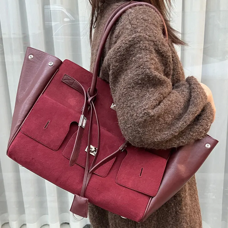 sac fourre tout en cuir mat pour femmes, marque b, même style, automne/hiver, sac de banlieue haut de gamme, grande capacité, fourre tout à bandoulière simple