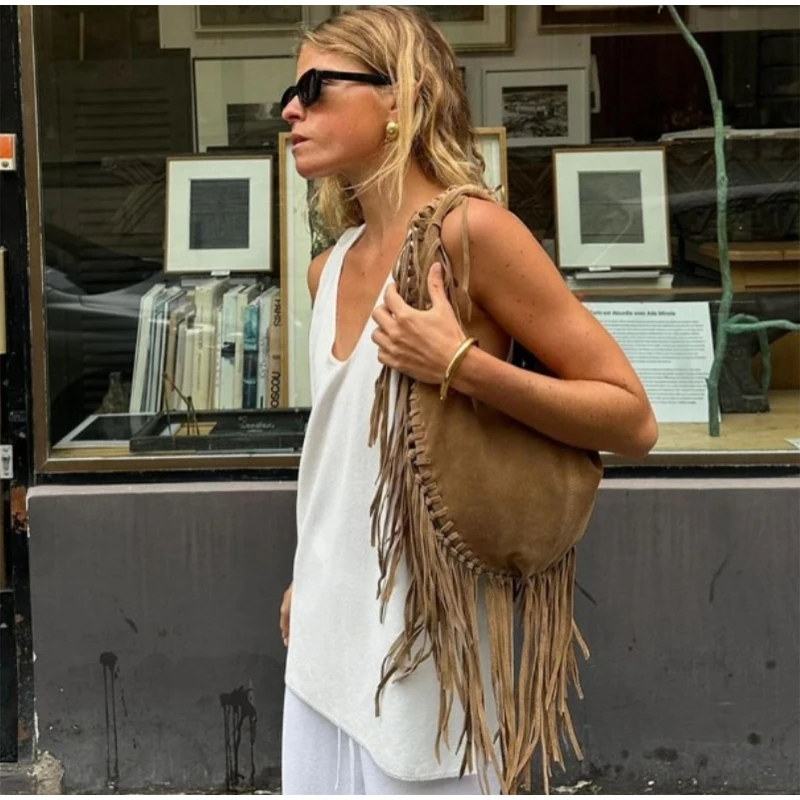 gland grand croissant sac fourre tout à la mode vert marron décontracté simple bandoulière marque concepteur de luxe daim rétro boulette sac à bandoulière