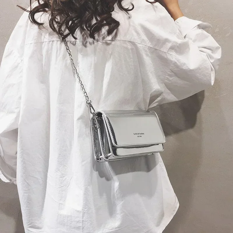 sac à bandoulière carré pour femmes, nouvelle mode argent, sac à bandoulière avec chaîne, y2k, shopping quotidien, 2024