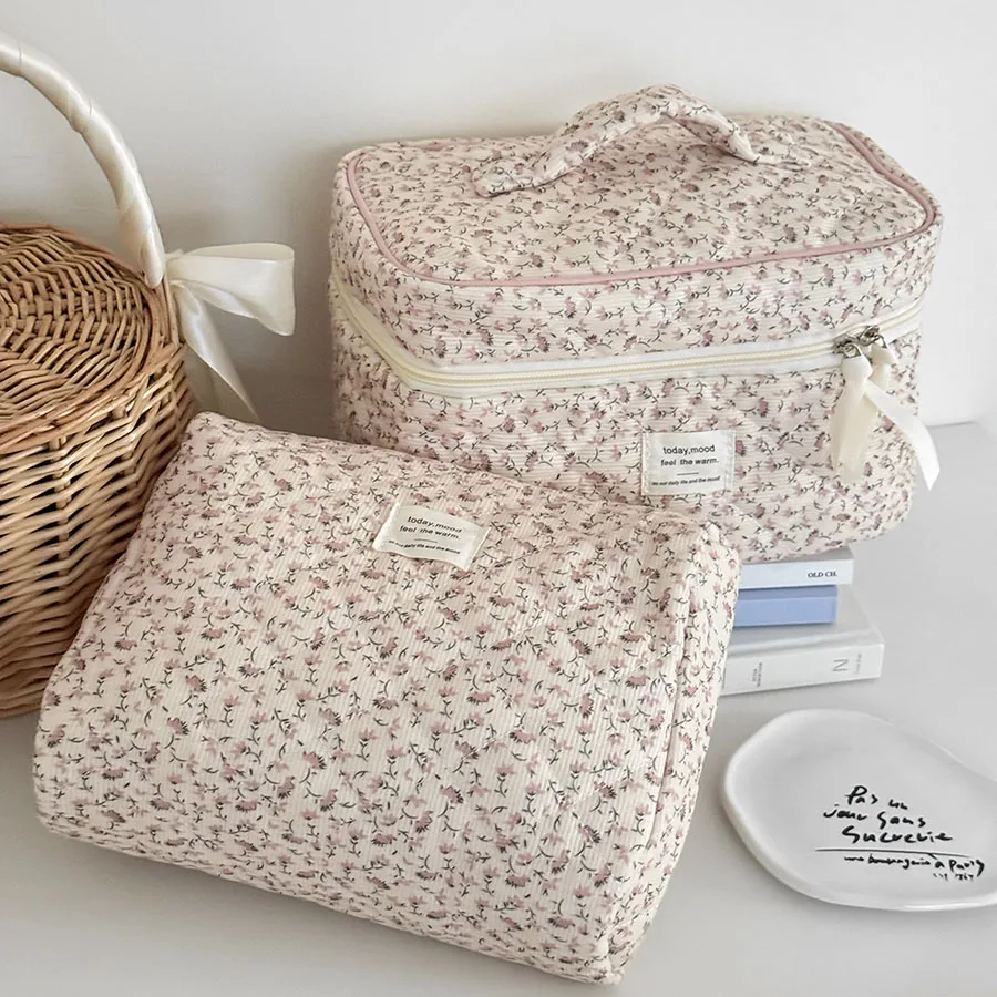 pochette à cosmétiques imprimée florale pour femmes, sac à main de voyage, sac de rangement de maquillage, sac matelassé de grande capacité pour cadeau