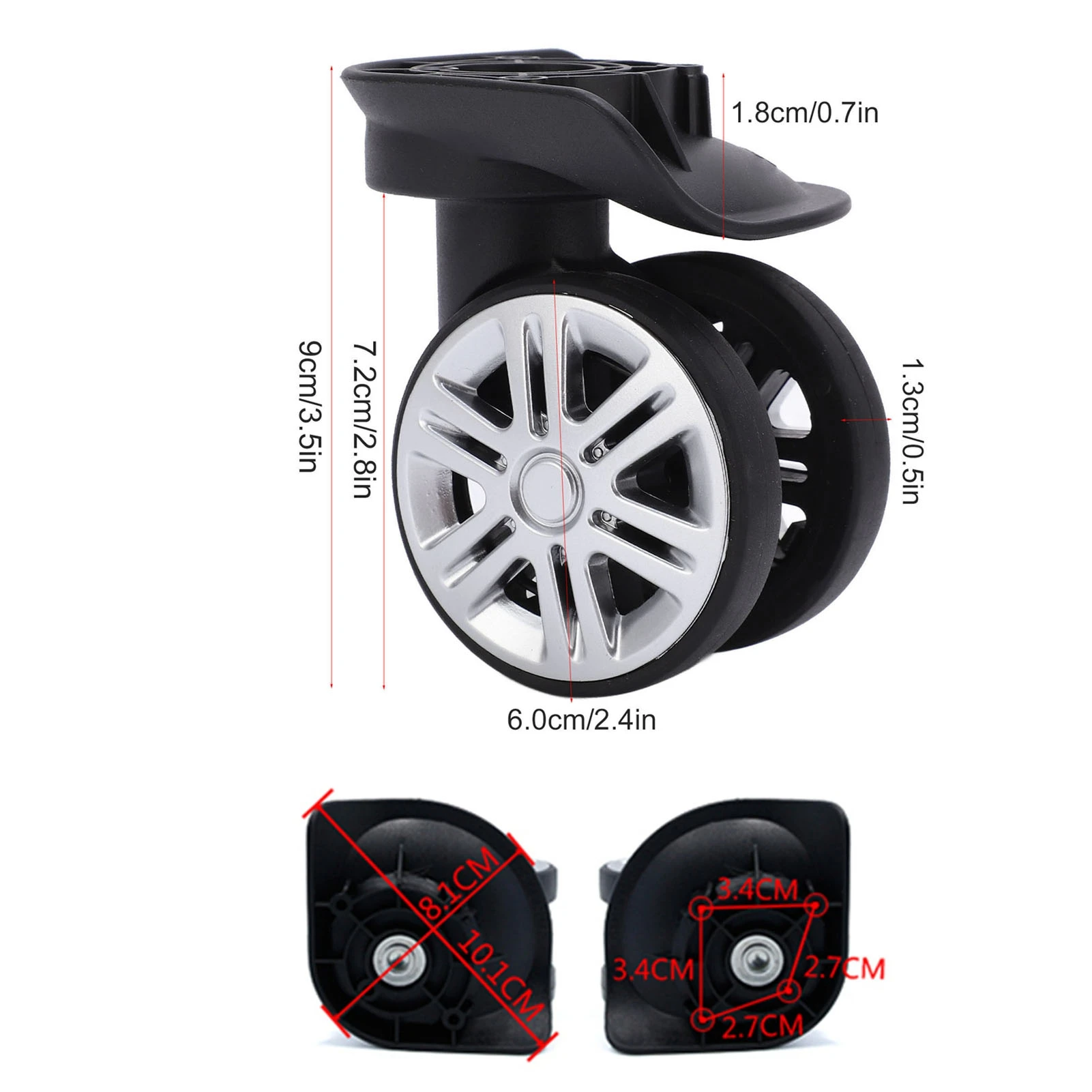 1 paire de roues pivotantes pour bagages, roulettes pivotantes pour valise, remplacement muet, roues à double rangée, roue muette pour bagages