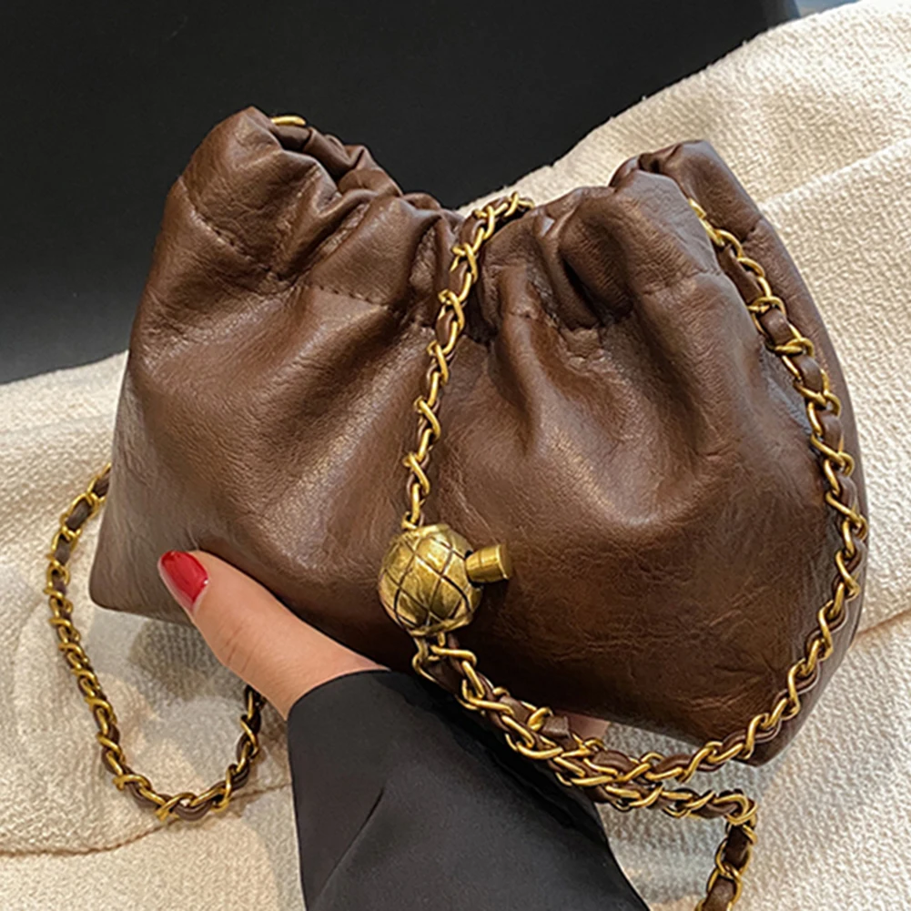 femmes chaîne sac à bandoulière polyvalent bandoulière fourre tout décontracté plissé hobo sac en cuir pu sacoche sac à bandoulière fille élégant sac à main