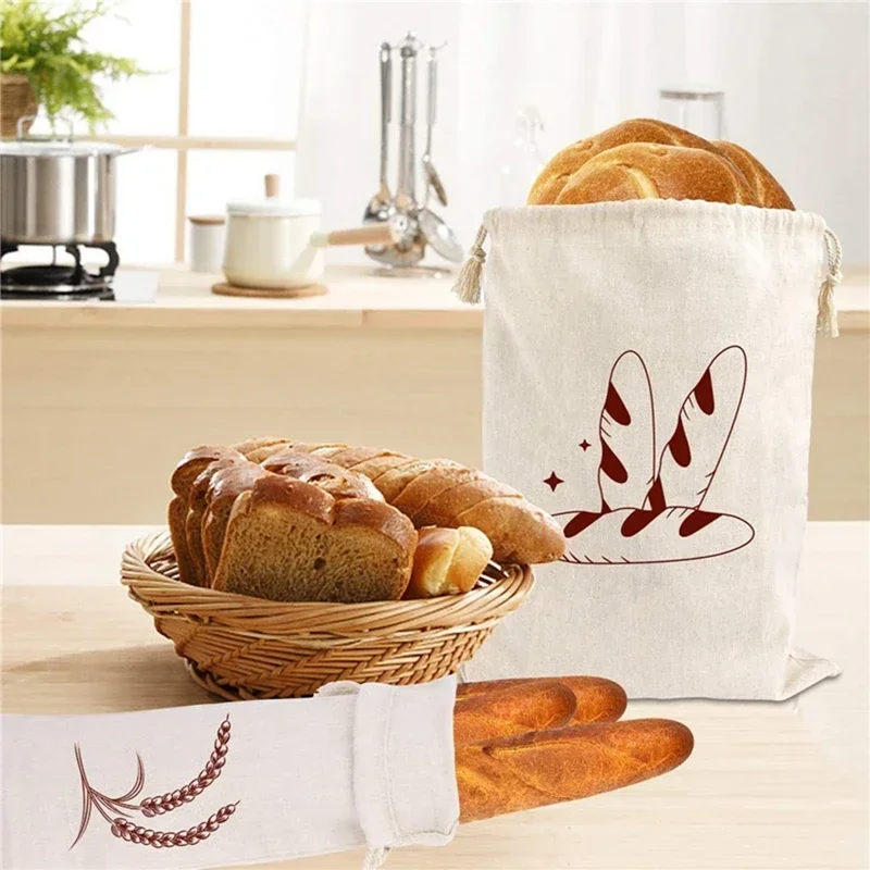sac à pain en lin réutilisable, baguette en coton, sac de rangement à cordon de serrage, pain fait maison, frais, écologique, maintien pour baguette