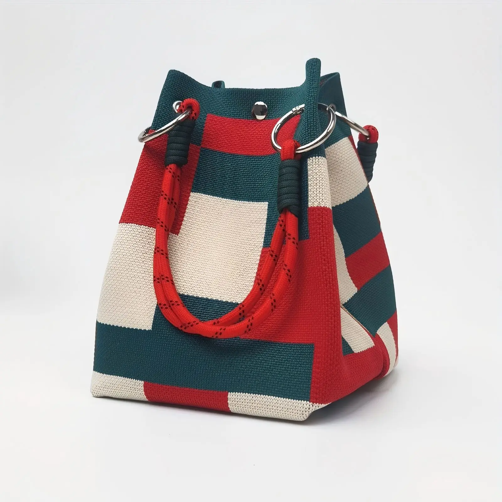 sac à main décontracté pour femmes léger jaune orange rouge bleu rayures imprimé tricot petits sacs seau pour les femmes