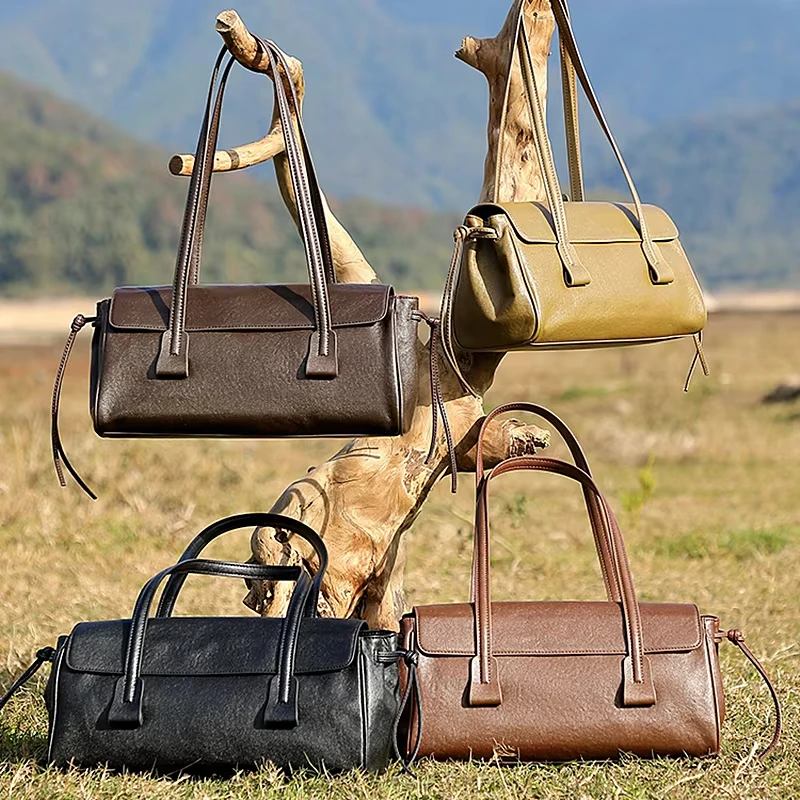 2025 nouveau sac à bandoulière en cuir véritable pour femmes grande capacité peau de vache sac à main de luxe longue bande vin rouge baguette sac femme