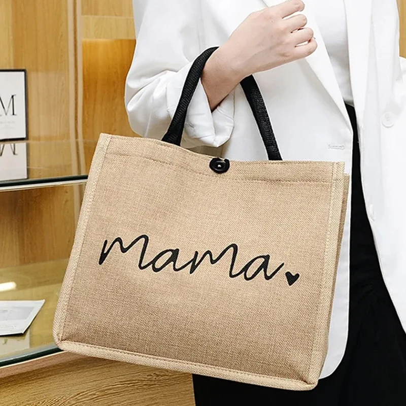 Femmes sac fourre-tout mode maman lettre impression lin sac à main grande capacité bébé sac à couches décontracté Shopping sac à bandoulière maman cadeaux