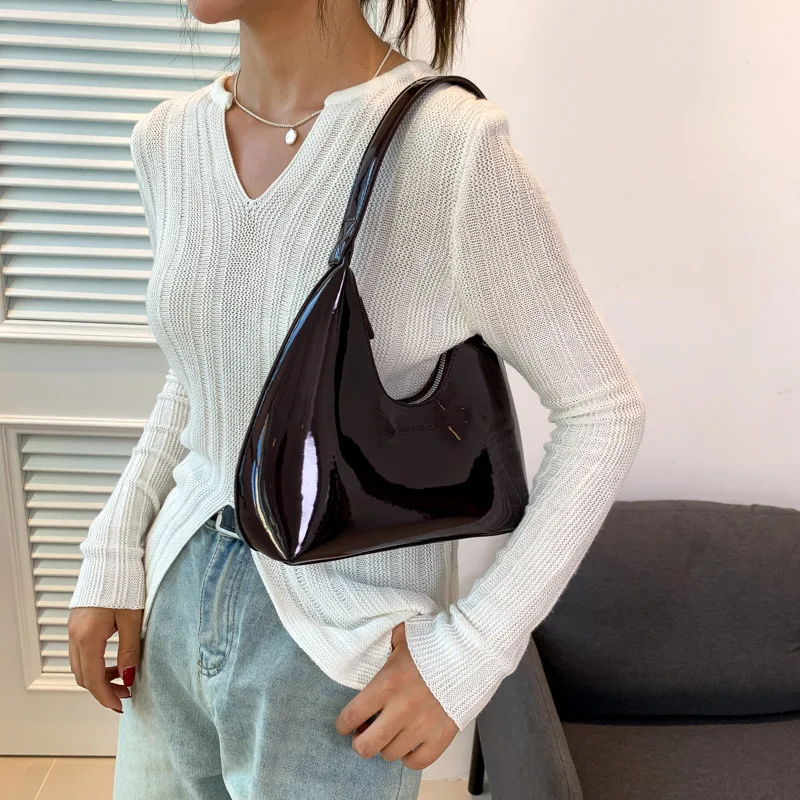 Sac à bandoulière en cuir verni pour femmes, marque de luxe, fourre-tout de bonne qualité, sac à aisselles étanche, couleur unie, sac à main pour femmes