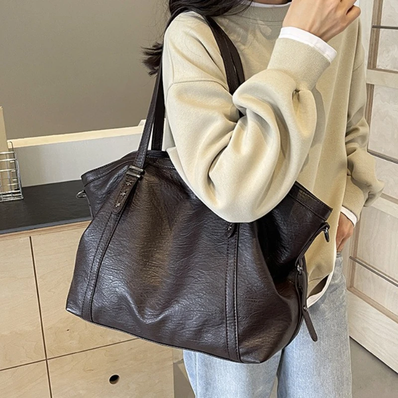 sacs fourre tout de grande taille pour femmes, en cuir pu souple, couleur pure, grande capacité, sac à bandoulière, sacs à main de haute qualité