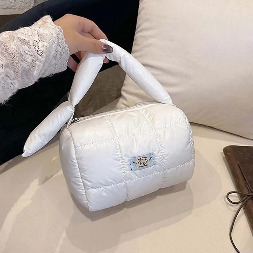 sac matelassé à grille plissée en nylon, organisateur de cosmétiques léger à main, fourre tout gonflable épais tridimensionnel, pochette quotidienne