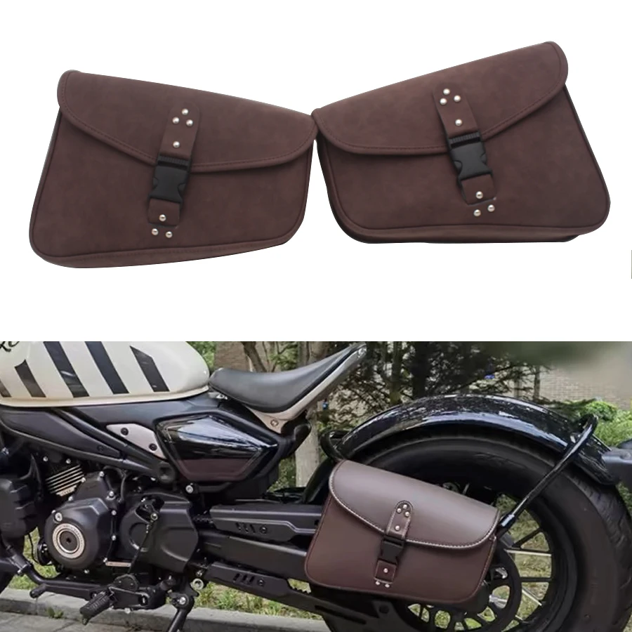 Sac de selle en cuir marron pour moto, sac à outils latéral pour bagages, Universak adapté pour Honda Yamaha Suzuki Harley Sportster XL 883 XL1200
