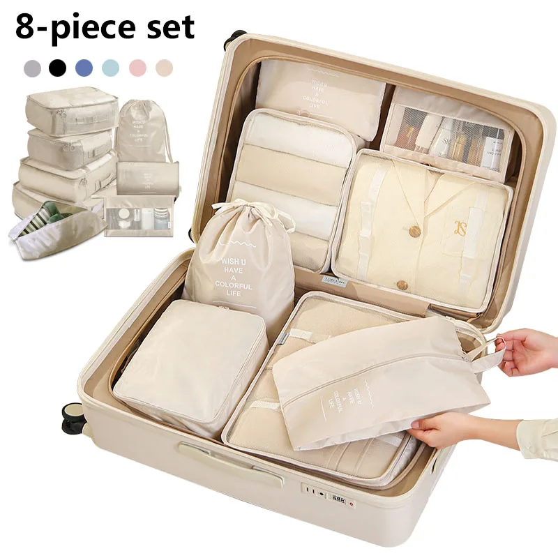 ensemble de 8 pièces sac de voyage organisateur vêtements bagages organisateur de voyage couverture chaussures organisateurs sac valise pochette emballage cubes