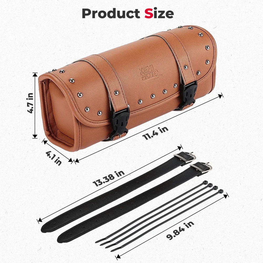 sac de fourche à outils de moto rétro en cuir pu, sacoche universelle pour fourche avant, guidon, pochette de rangement sissybar, sacs en rouleau pour moto