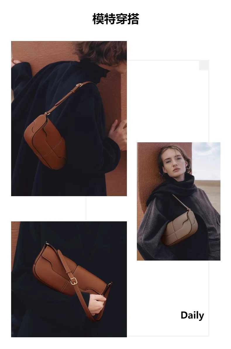sac baguette en cuir véritable pour femmes/sac à main haut de gamme de niche, sac à bandoulière, sac à bandoulière, sac sous les bras
