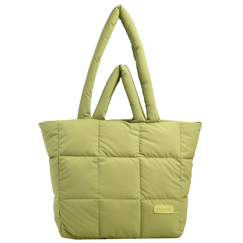 sac à main matelassé à carreaux pour femmes, sac de transport à main bouffant de couleur unie, grande capacité, mode automne hiver