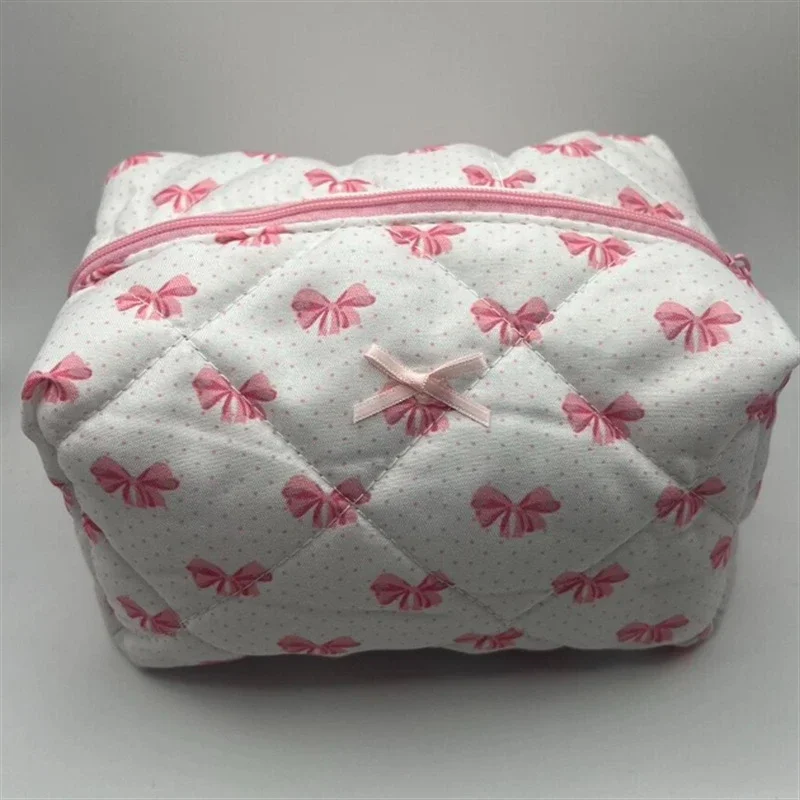 sac de maquillage matelassé à fleurs, grand sac à cosmétiques mignon, coquette, pochette de maquillage de voyage, sac de rangement de toilette esthétique portable à fermeture éclair